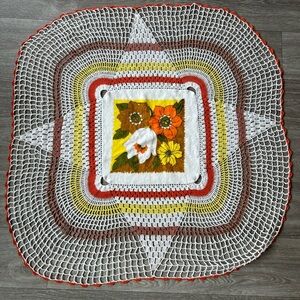 Vintage 70’s Crocheted floral Table Cloth Blanket Bohemian Hippie That 70’s Show